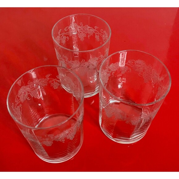Vintage Grape Etch Tumbler (s) LOT OF 3 Vine Leaf Optic Crystal - Picture 4 of 9
